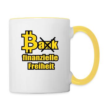 Bitcoin vs Bank - Tasse zweifarbig - Weiß/Gelb - Rechts