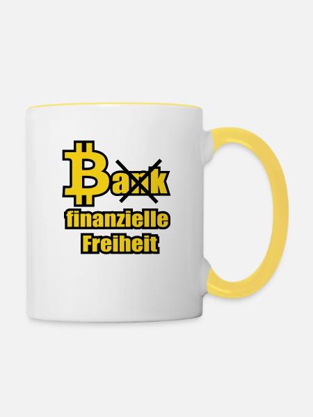 Bitcoin vs Bank - Tasse zweifarbig - Weiß/Gelb