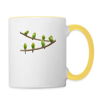 waves budgie birds voegel - Contrasting Mug - white/yellow - Right