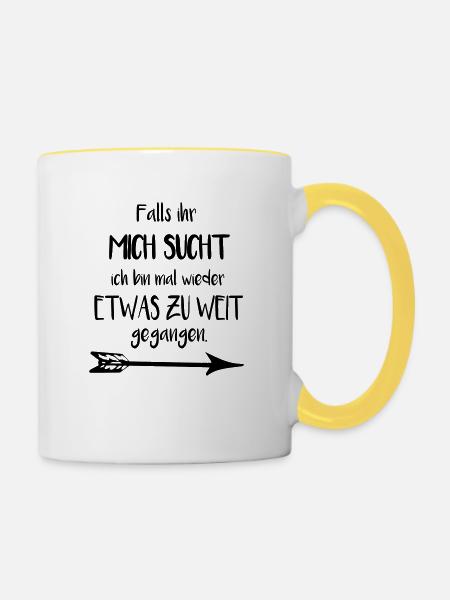 Falls ihr mich sucht - Tasse zweifarbig - Weiß/Gelb