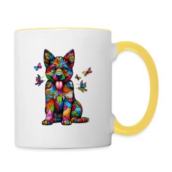 HUND FARBENFROH BUNT REGENBOGEN MUSTER STREIFEN - Tasse zweifarbig - Weiß/Gelb - Rechts