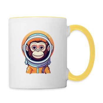 Monkey Astronaut Illustration - Contrasting Mug - white/yellow - Right