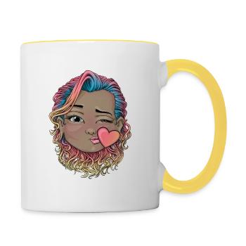Reva prisma embrasse coeur visage - Mug contrasté - blanc/jaune - Droite