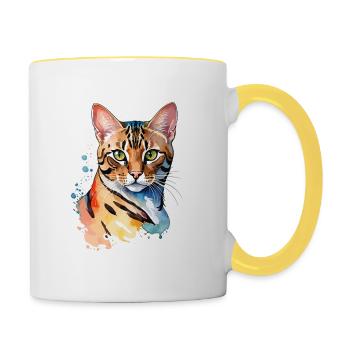 Bengal Cat Watercolors - Contrasting Mug - white/yellow - Right