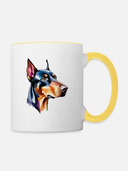 Dobermann Wasserfarben - Tasse zweifarbig - Weiß/Gelb