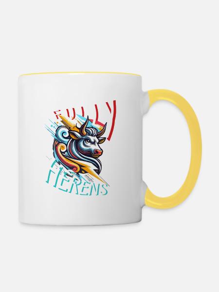 Hérens Kuh, Eringer,Fully - Tasse zweifarbig - Weiß/Gelb