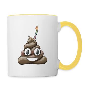 Häufen Sie Kacke mit einer Kerze ab - Tasse zweifarbig - Weiß/Gelb - Rechts