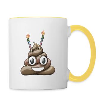 Häufen Sie Kacke mit zwei Kerzen ab - Tasse zweifarbig - Weiß/Gelb - Rechts