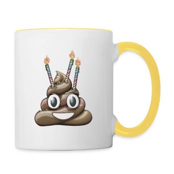 Häufen Sie Kacke mit drei Kerzen ab - Tasse zweifarbig - Weiß/Gelb - Rechts