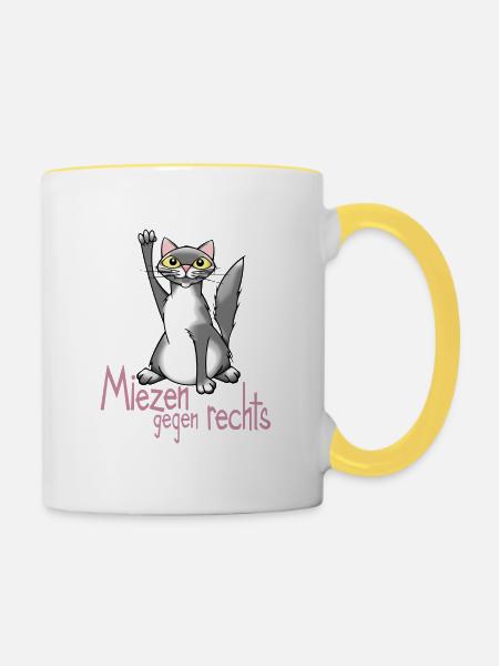 Mia III Kitty against right - Contrasting Mug - white/yellow