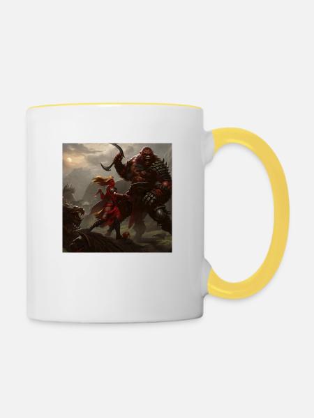 Orc vs. Frau - Tasse zweifarbig - Weiß/Gelb