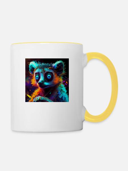 Farbiger Lemur, einzigartiges Design - Tasse zweifarbig - Weiß/Gelb