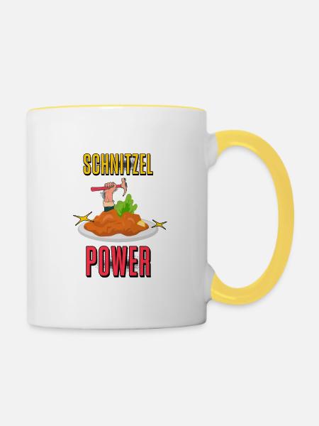Schnitzel Power, Schnitzel Kraft - Tasse zweifarbig - Weiß/Gelb