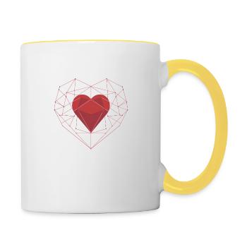 romantisches geschwungenes Herz für Valetninstag - Tasse zweifarbig - Weiß/Gelb - Rechts