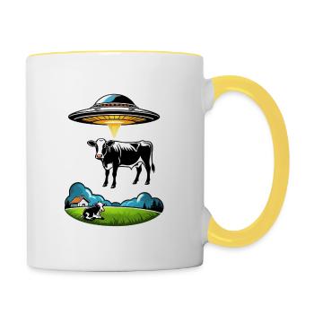 Alien UFO cow abduction - Contrasting Mug - white/yellow - Right