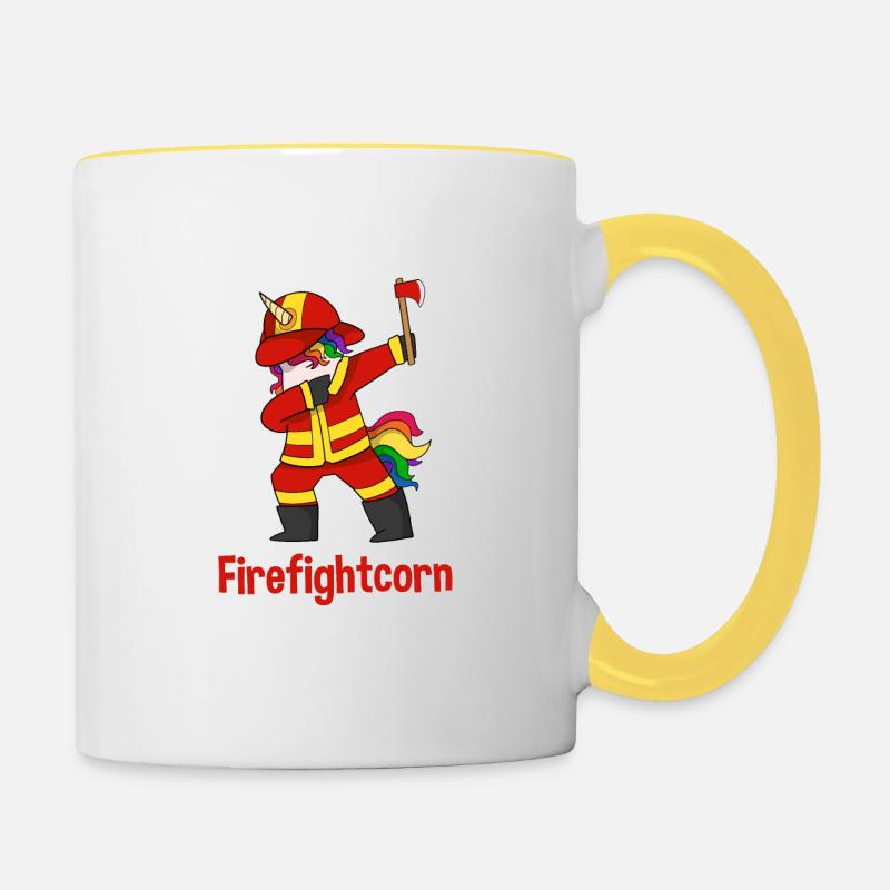 Pompier licorne - Mug contrasté - blanc/jaune