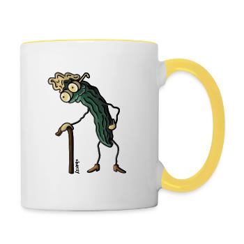 Mrs Shrivelcumber - dessin animé de concombre - Mug contrasté - blanc/jaune - Droite