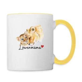 Löwenmama, Löwe, Mama - Tasse zweifarbig - Weiß/Gelb - Rechts