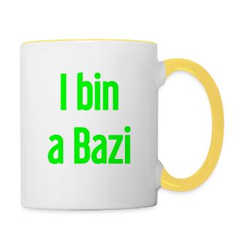 I bin a Bazi – Bayerischer Spruch mit Humor - Tasse zweifarbig - Weiß/Gelb - Rechts