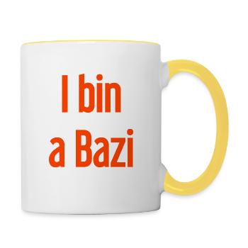 I bin a Bazi – Bayerischer Spruch mit Humor - Tasse zweifarbig - Weiß/Gelb - Rechts
