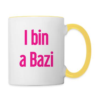 I bin a Bazi – Bayerischer Spruch mit Humor - Tasse zweifarbig - Weiß/Gelb - Rechts