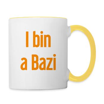 Je suis un Bazi – proverbe bavarois avec humour - Mug contrasté - blanc/jaune - Droite