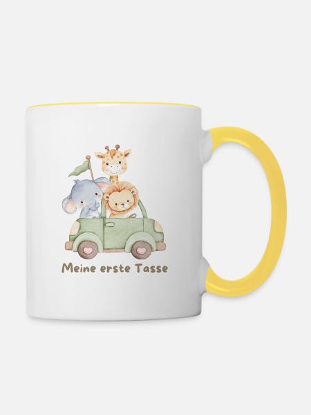 Tierkinder Safari Auto - Tasse zweifarbig - Weiß/Gelb