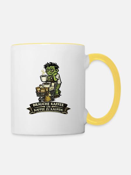 Zombie Kaffee Einkaufswagen - Tasse zweifarbig - Weiß/Gelb