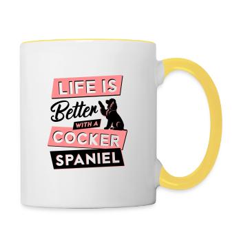 Life is Better with a Cocker - Vektor Design - Tasse zweifarbig - Weiß/Gelb - Rechts
