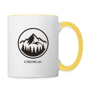Alpenlogo – Minimalistisches Berg- & Waldmotiv im  - Tasse zweifarbig - Weiß/Gelb - Rechts