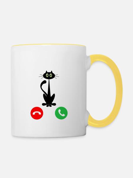 Cat is Calling - Tasse zweifarbig - Weiß/Gelb