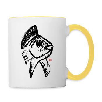 Koi fish lucky charm - Contrasting Mug - white/yellow - Right