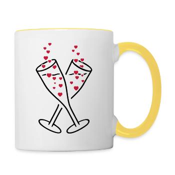 fröhlich feiern Sektglas Sekt Prost - Tasse zweifarbig - Weiß/Gelb - Rechts