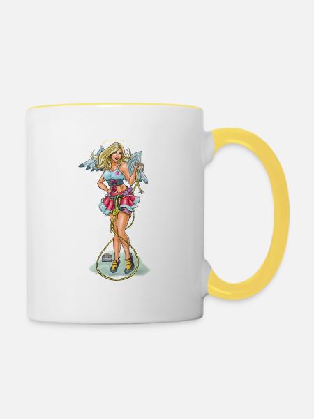 Kletterin - Engel - Tasse zweifarbig - Weiß/Gelb