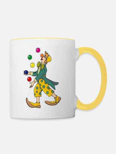Jébé der Jongleur-Clown - Tasse zweifarbig - Weiß/Gelb