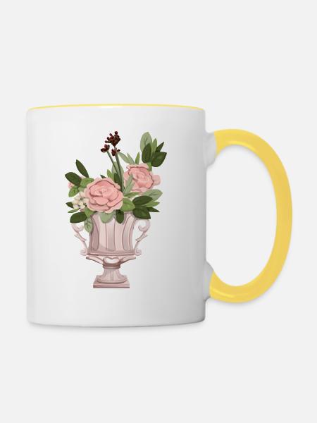 Rosensträussen - Tasse zweifarbig - Weiß/Gelb