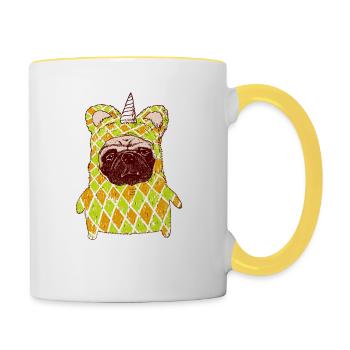 Dog in costume with unicorn - Contrasting Mug - white/yellow - Right