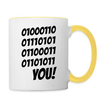 Fuck you binary - Tasse zweifarbig - Weiß/Gelb - Rechts