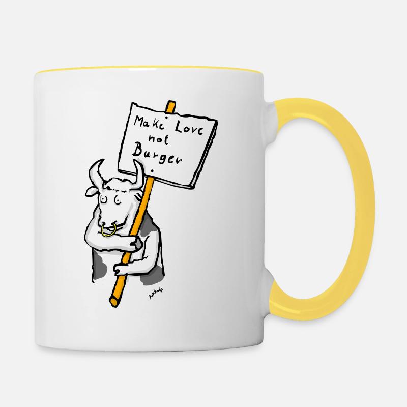 make love not burger - Tasse zweifarbig - Weiß/Gelb