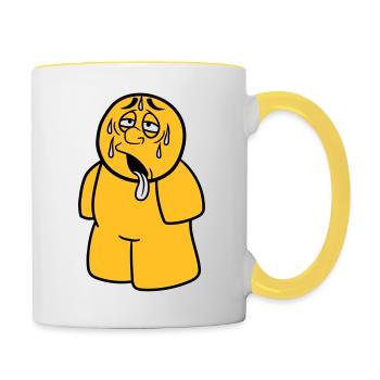 dessin animé dessin animé homme épuisé soleil pluie tr - Mug contrasté - blanc/jaune - Droite