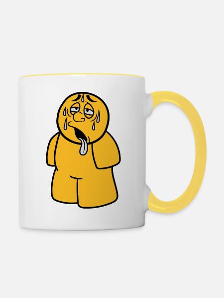figur mann comic cartoon erschoepft sonne regen tr - Tasse zweifarbig - Weiß/Gelb