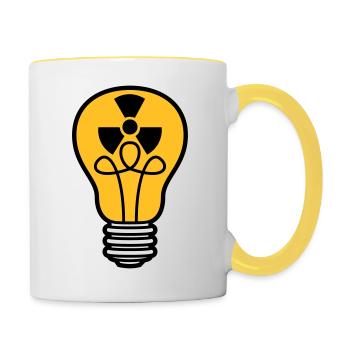atom energie zeichen symbol radioaktiv gluehbirne - Tasse zweifarbig - Weiß/Gelb - Rechts