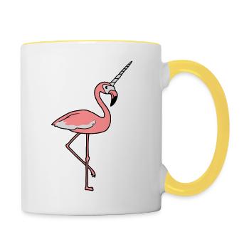 unicorn mystical rainbow horse mythical creature flami - Contrasting Mug - white/yellow - Right