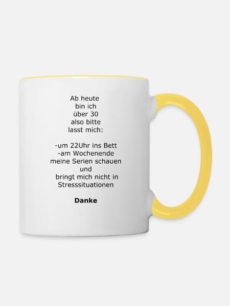 Ü30 - Tasse zweifarbig - Weiß/Gelb