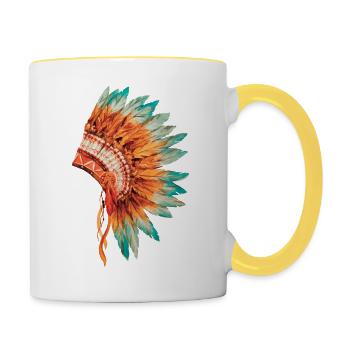 Indianer Kopfschmuck Federschmuck - Tasse zweifarbig - Weiß/Gelb - Rechts
