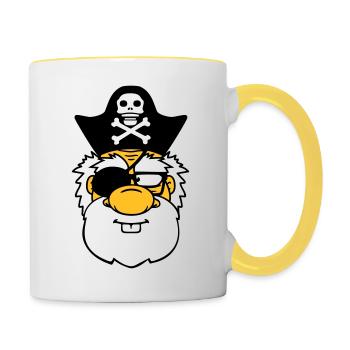 tête visage pirate capitaine marin marin marin sae - Mug contrasté - blanc/jaune - Droite