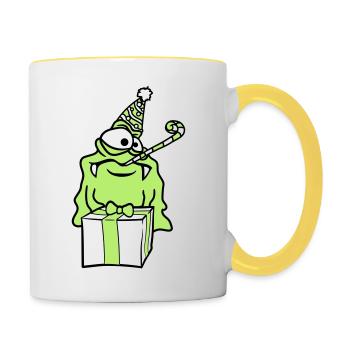 anniversaire seul solitaire triste célébrant des cadeaux - Mug contrasté - blanc/jaune - Droite
