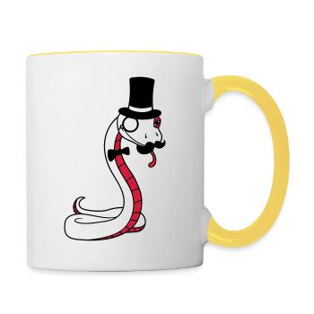 sir herr gentlemen zylinder reich monokel brille s - Tasse zweifarbig - Weiß/Gelb - Rechts