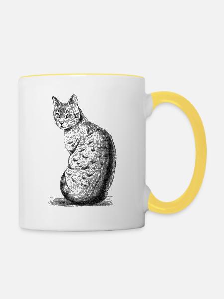Katze_schaut_nach_hinten - Tasse zweifarbig - Weiß/Gelb