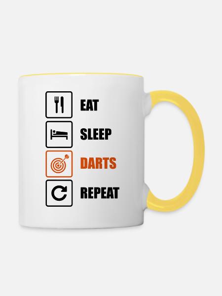 Eat. Sleep. Darts. Repeat - Tasse zweifarbig - Weiß/Gelb